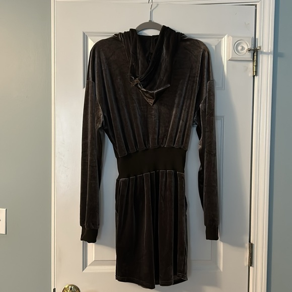 Fashion Nova Velvet Sweatshirt dress- Charcoal,  size small - Picture 3 of 8